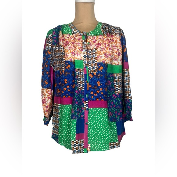 Fate Multicolor Patchwork Women's 3/4 Sleeve Top Size Medium NWT - Picture 4 of 13